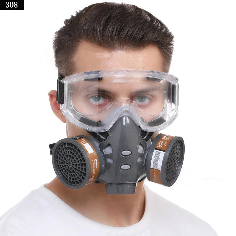 Full Face Gas Mask Respirator with Safety Glasses for Dust Gas Chemical Protection