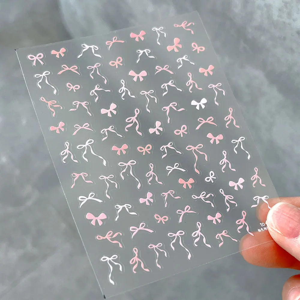 Cute 5D Bow Nail Stickers Set - Self-Adhesive Nail Art Decals for DIY Manicure