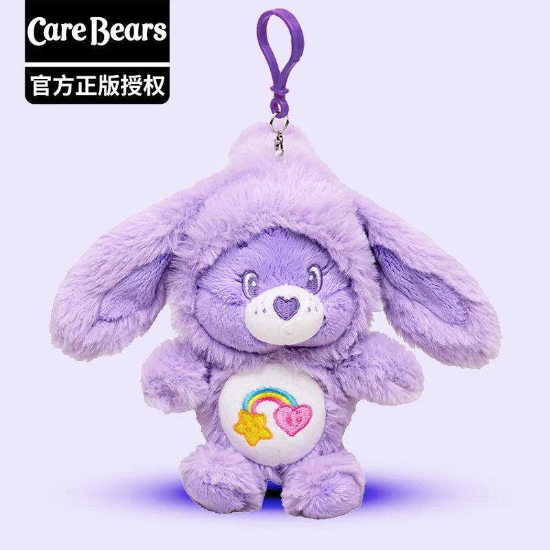 Genuine Carebears Plush Rabbit Keychain Rainbow Bear Doll Pendant Gift for School Bag