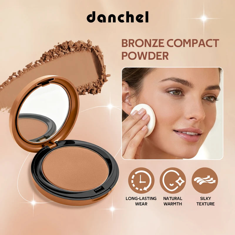 Bronze Compact Powder with Mirror - Long-Lasting Matte Finish Face Powder for Natural Skin Tone