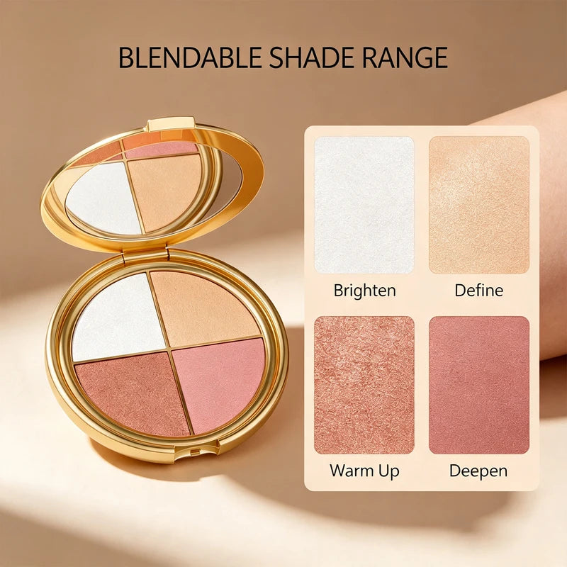 2-in-1 Highlighting Eye & Cheek Palette - Soft Shimmery Tones, Blendable Makeup Kit