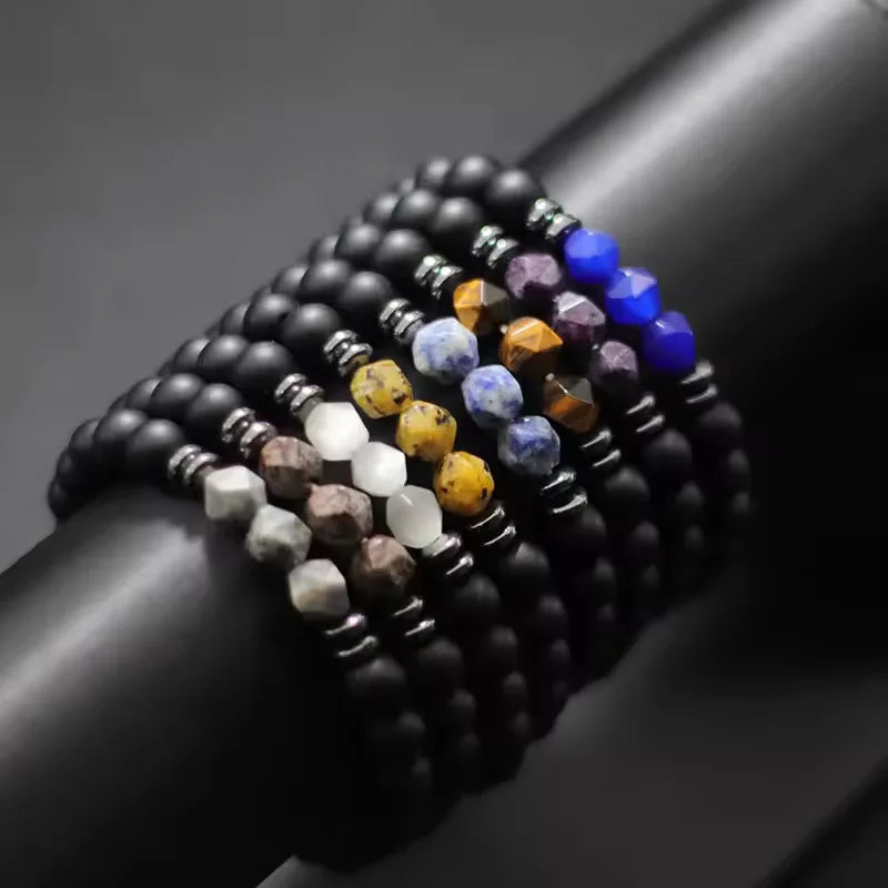 Men's Beaded Bracelet with Natural Stones - Black Onyx, Tiger Eye, Sodalite