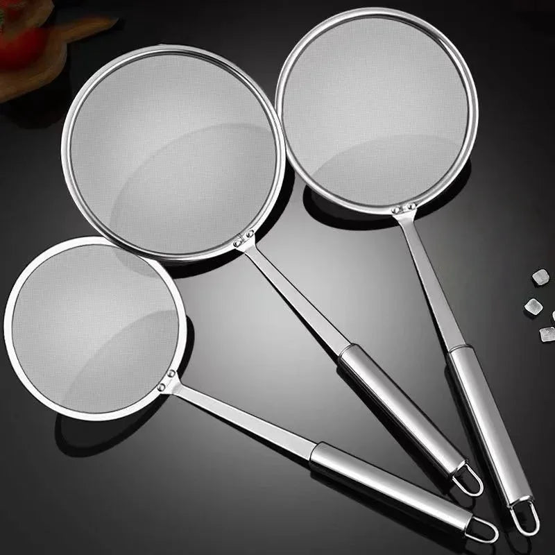 Stainless Steel Food Strainer with Handle - Fine Mesh Oil Skimmer for Kitchen