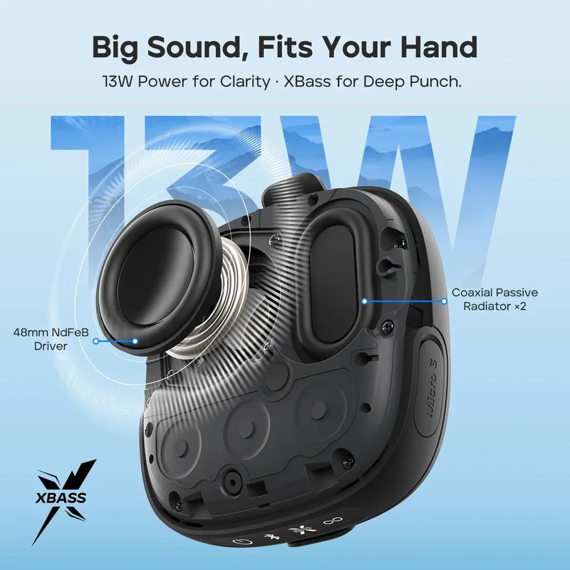Wireless Outdoor Speaker with 13W Bass IP68 Waterproof TWS Mounting