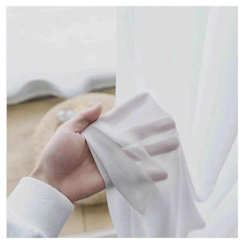 Elegant Sheer White Window Curtains for Living Room & Bedroom - Ivory Chiffon Tulle Drapes
