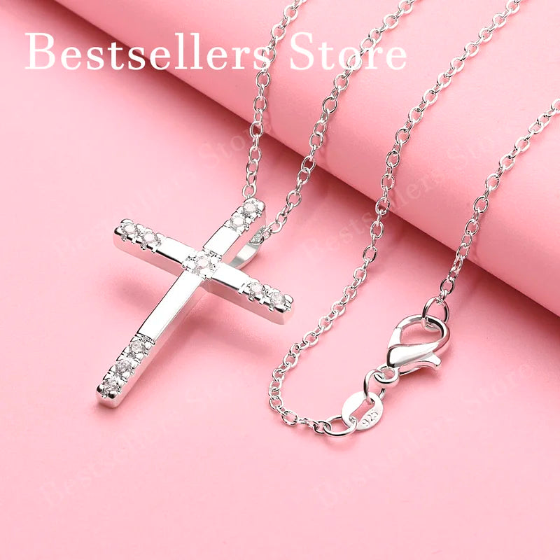 Sterling Silver Cross Pendant Necklace 16-30 Inch Women's Jewelry Gift