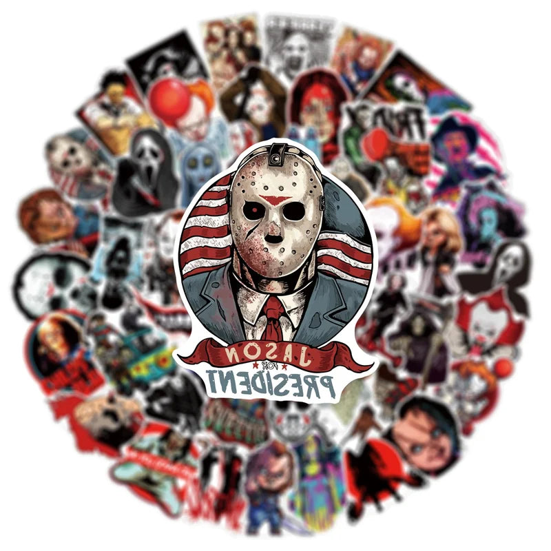 50Pcs Waterproof Horror Movie Stickers for Halloween DIY Scrapbooking Phone & Luggage Decor