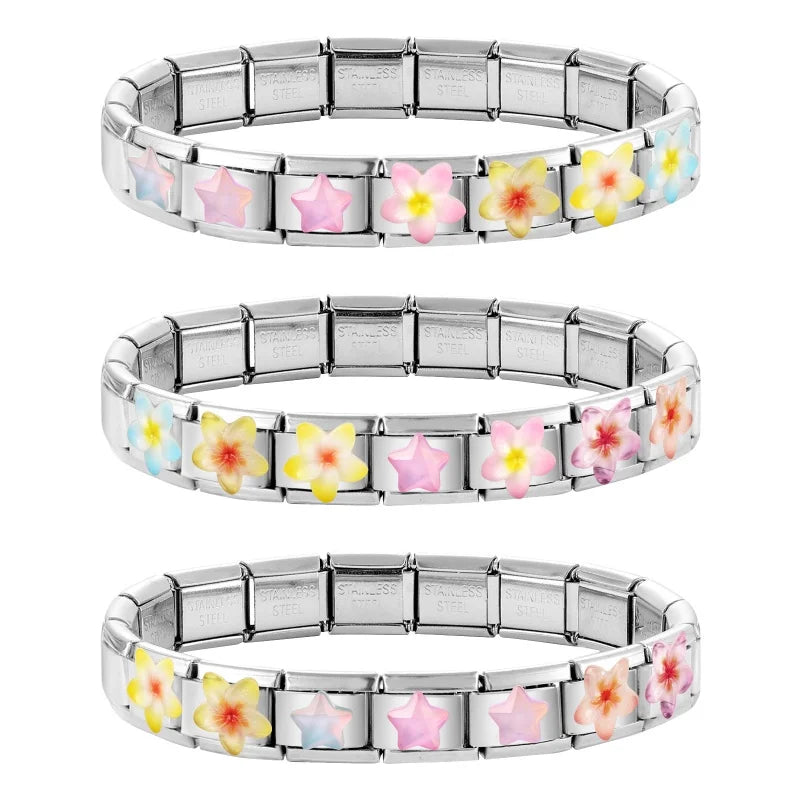 3D Star Flower Charm Bracelet Links for DIY Jewelry Making - Stainless Steel Women