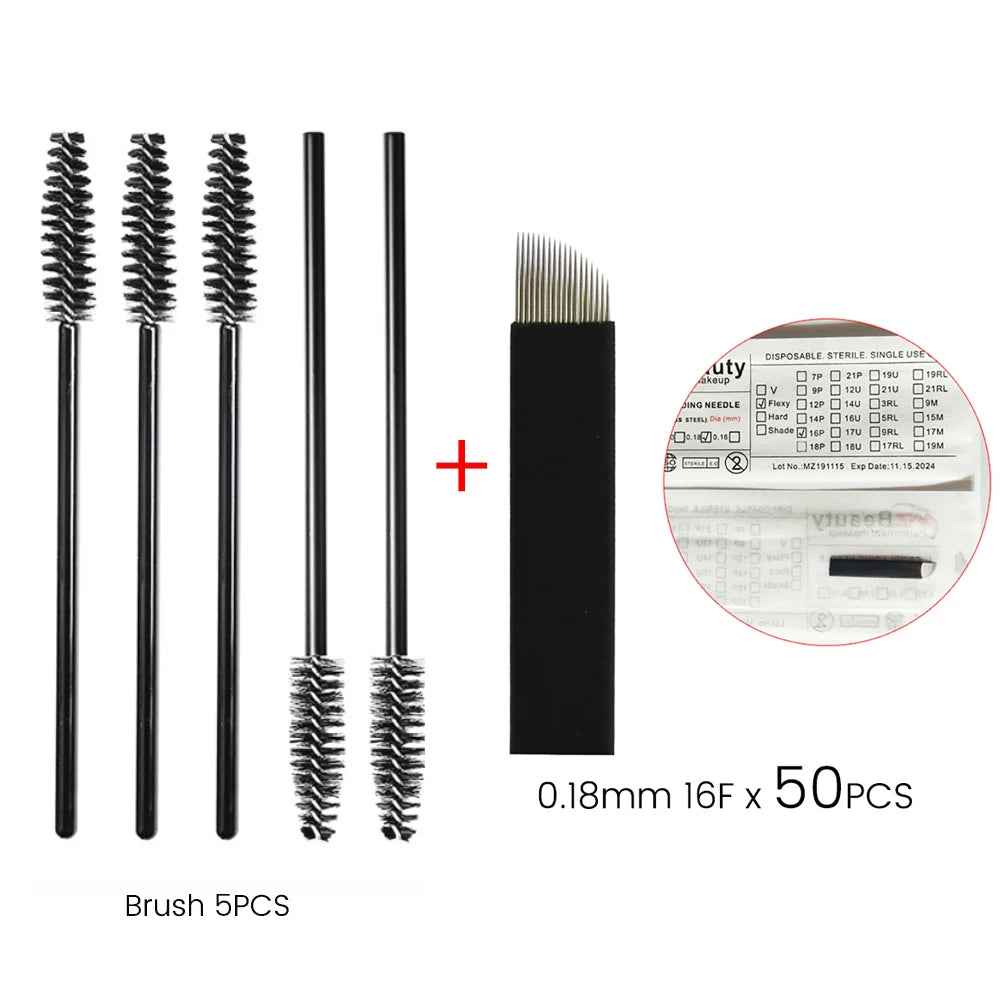 Disposable Microblading Eyelash Brush Kit with 0.18mm Needles & Blades