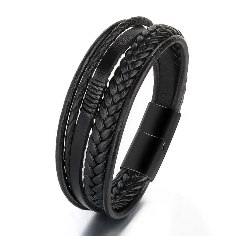 Men's Genuine Leather Multilayer Braided Rope Bracelet - Stylish Jewelry for Men