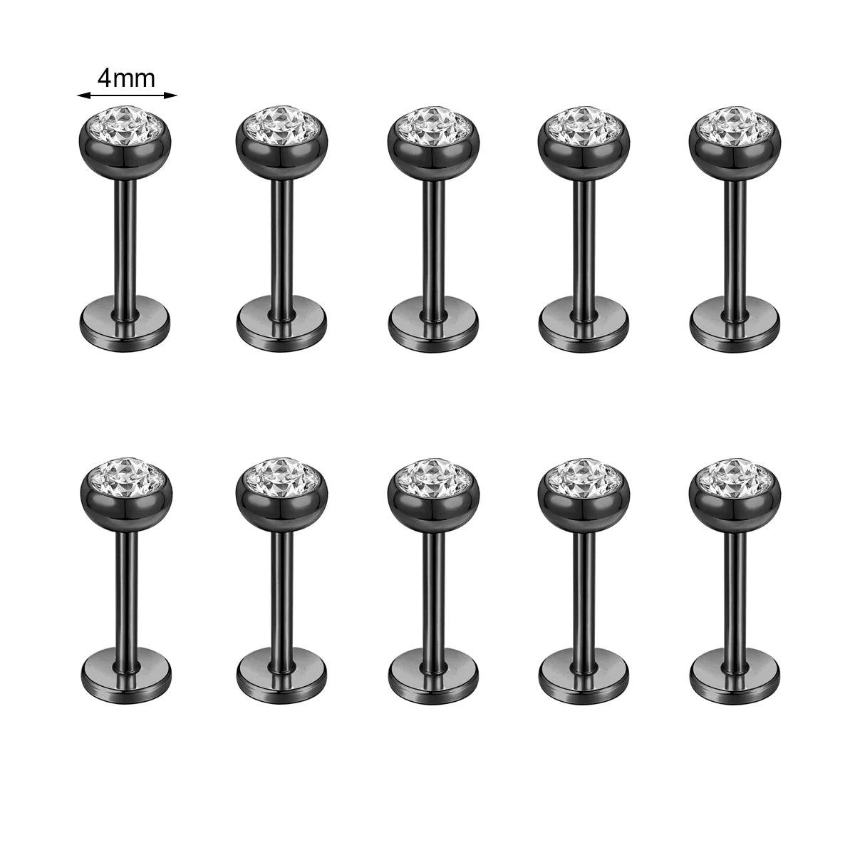 10 Pcs Stainless Steel Lip Piercing Set with CZ Crystals, 6/8/10MM - Men & Women