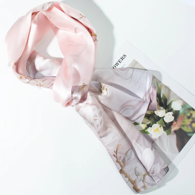 Women Silk Scarf with Floral Design - Sun Protection & Beach Wrap