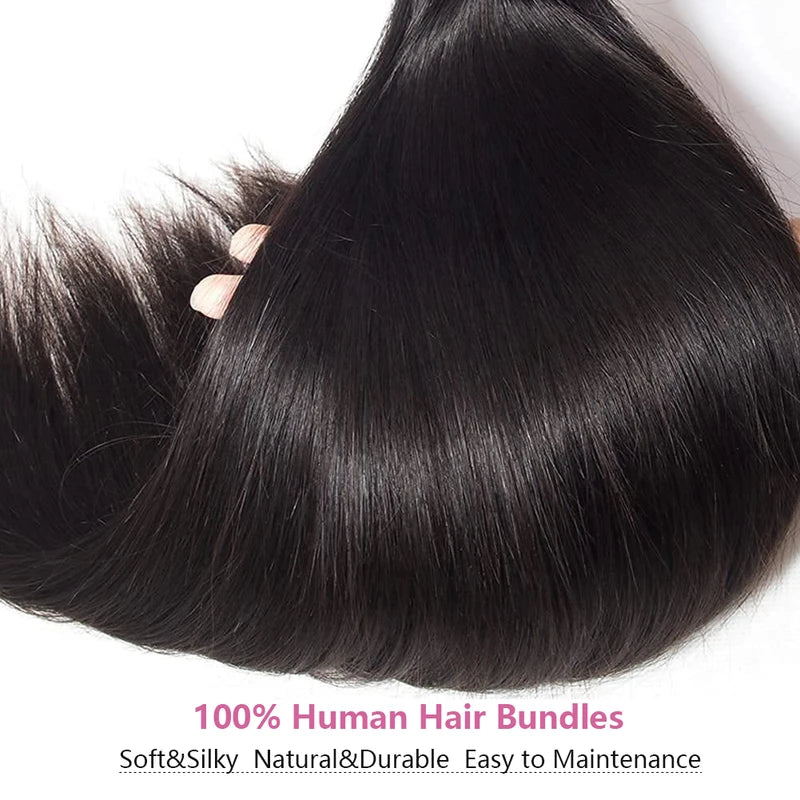 Virgin Human Hair Bundles with 5x5 Closure - Straight 10-30 Inch