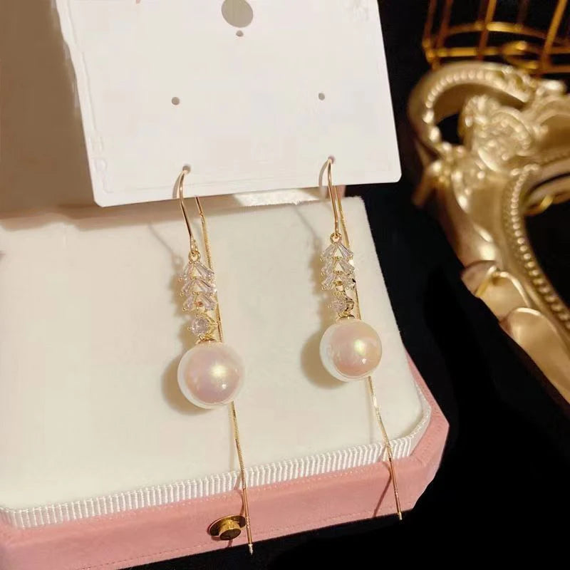 Elegant Drop Earrings with Imitation Pearls and Geometric Design for Women
