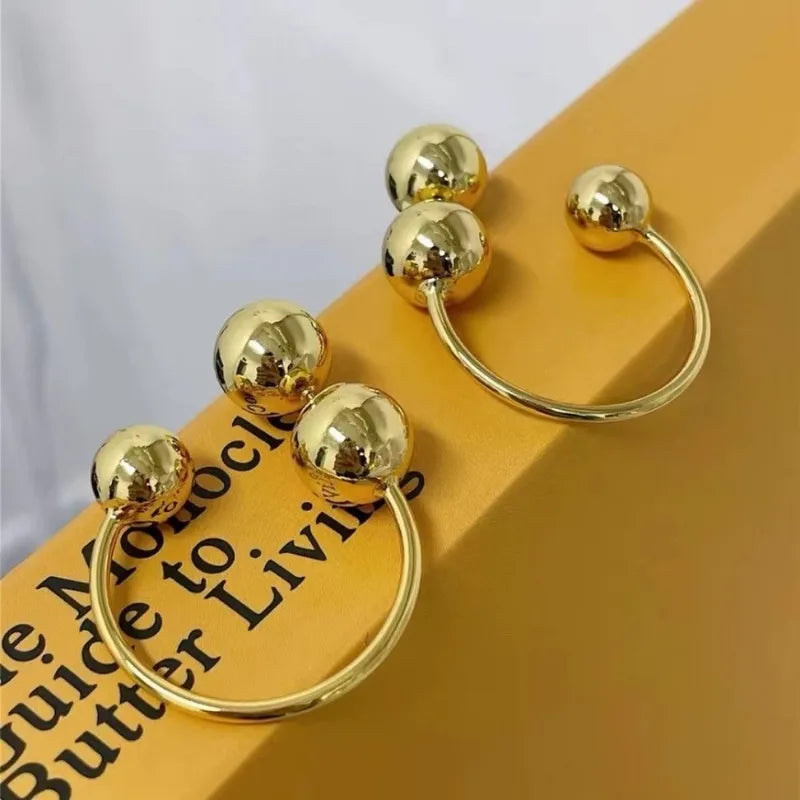 Geometric Round Bead Earrings with Irregular Front and Back Design - Handmade Jewelry