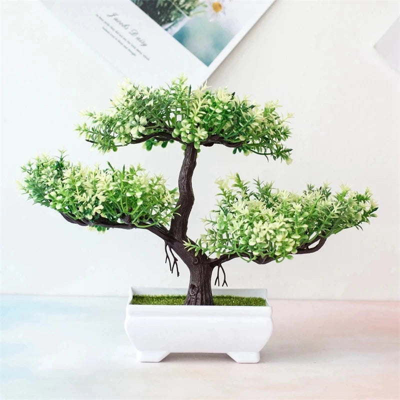 Artificial Bonsai Tree Plant - Small Potted Fake Flower Decor for Home & Garden