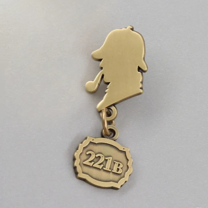 Detective Novel 221B Badge Brooch - Vintage Metal Literature Accessories Gift