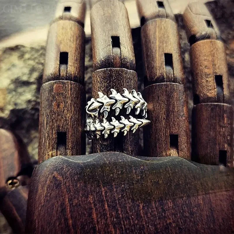 Vintage Gothic Silver Spine Rings for Women Men Open Hip Hop Jewelry