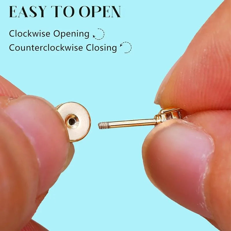 Hypoallergenic 14k Gold Plated Flat Back Stud Earrings Set for Men Women - Cartilage & Lip Piercing Jewelry
