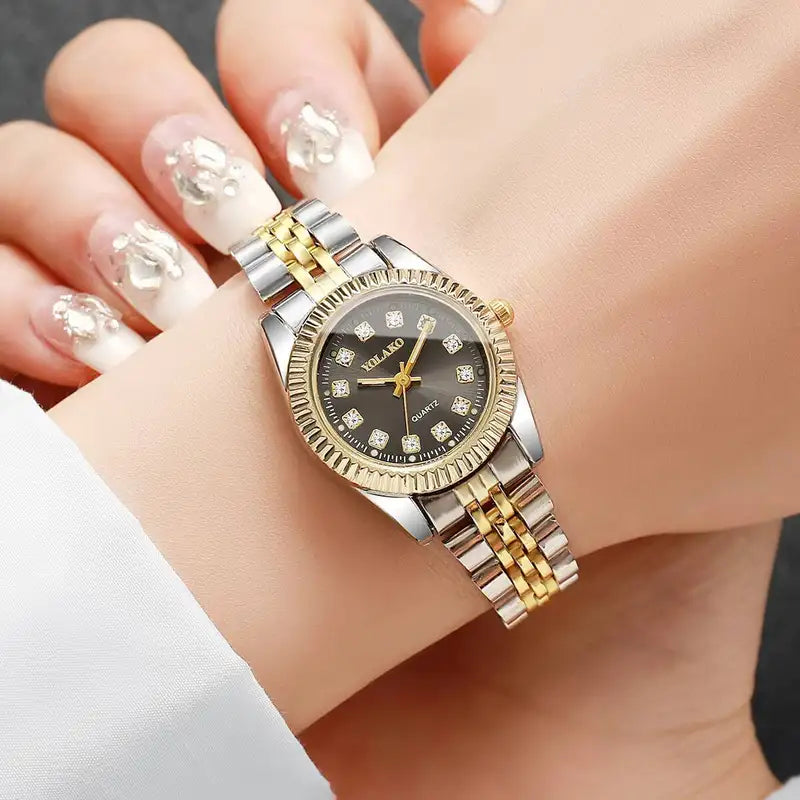 Luxury Rhinestone Quartz Men & Women Watches with Calendar - Fashion Gift Set