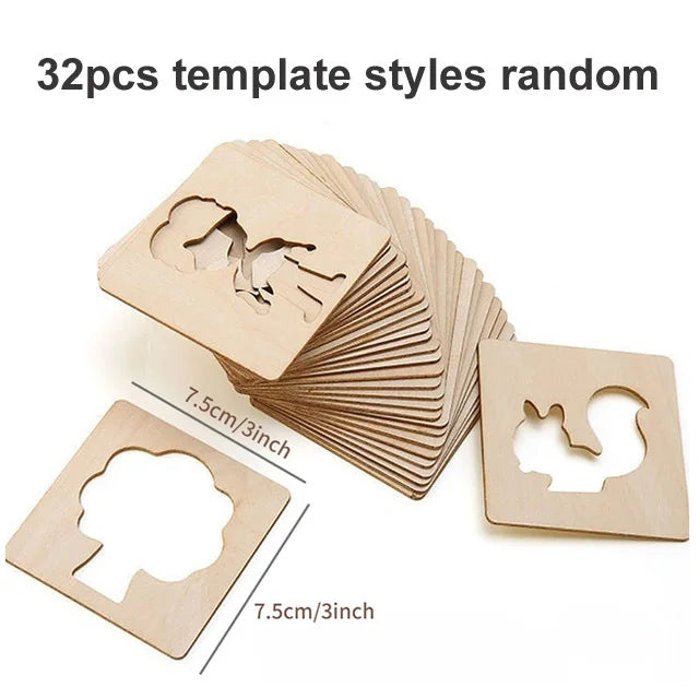 Kids Wooden Drawing Stencils Set - 20/32 Pieces DIY Art & Craft Templates for Children