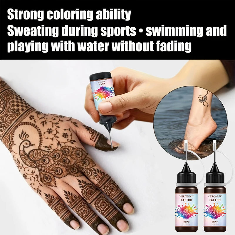 2PCS Temporary Tattoo Ink Kit with 120 Stencils - Waterproof Body Art Set