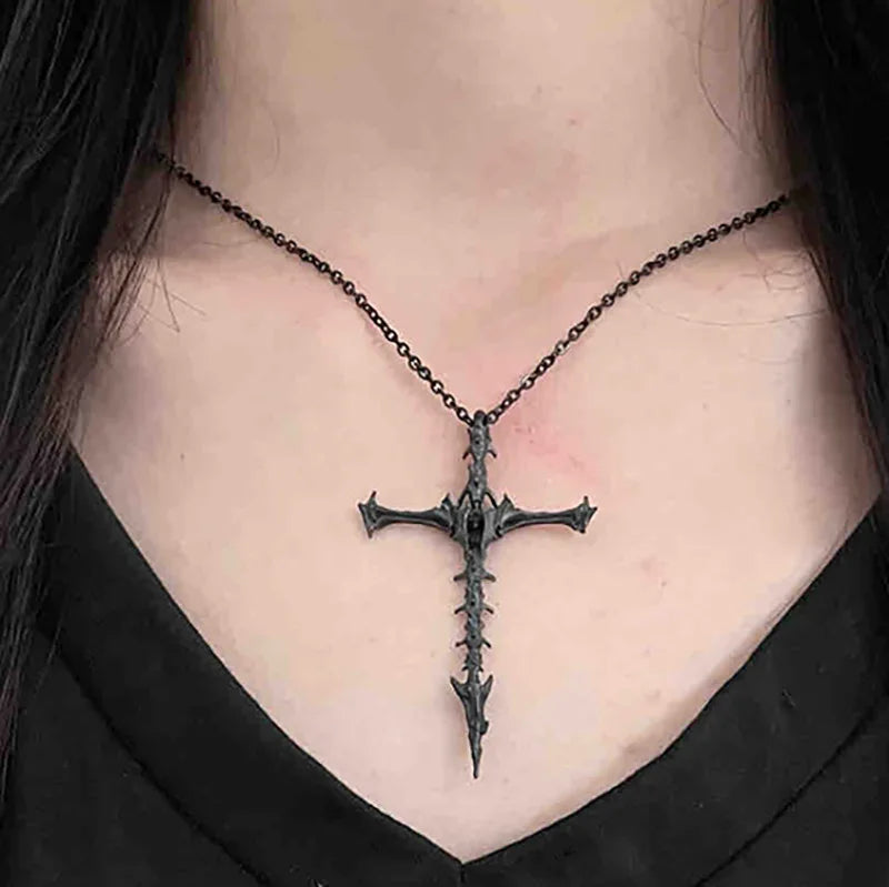 Diablo Skull Skeleton Cross Pendant Necklace Vintage Men's Jewelry