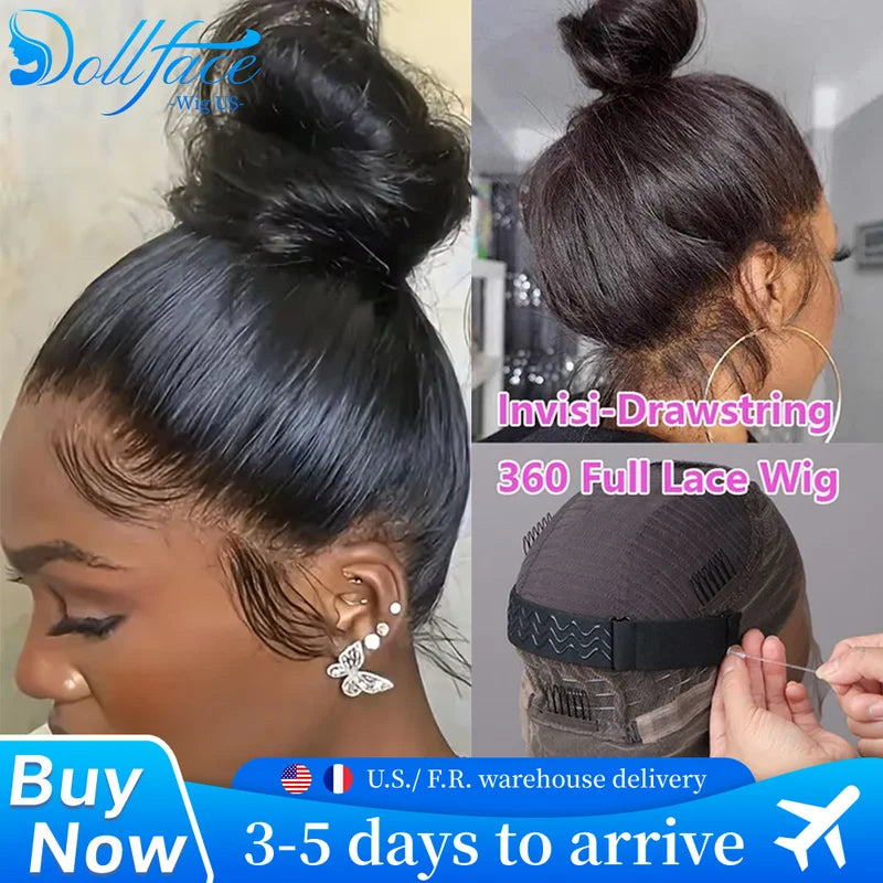 Full Lace Human Hair Wig 360 HD Natural Color Glueless Straight Style - Ready to Wear