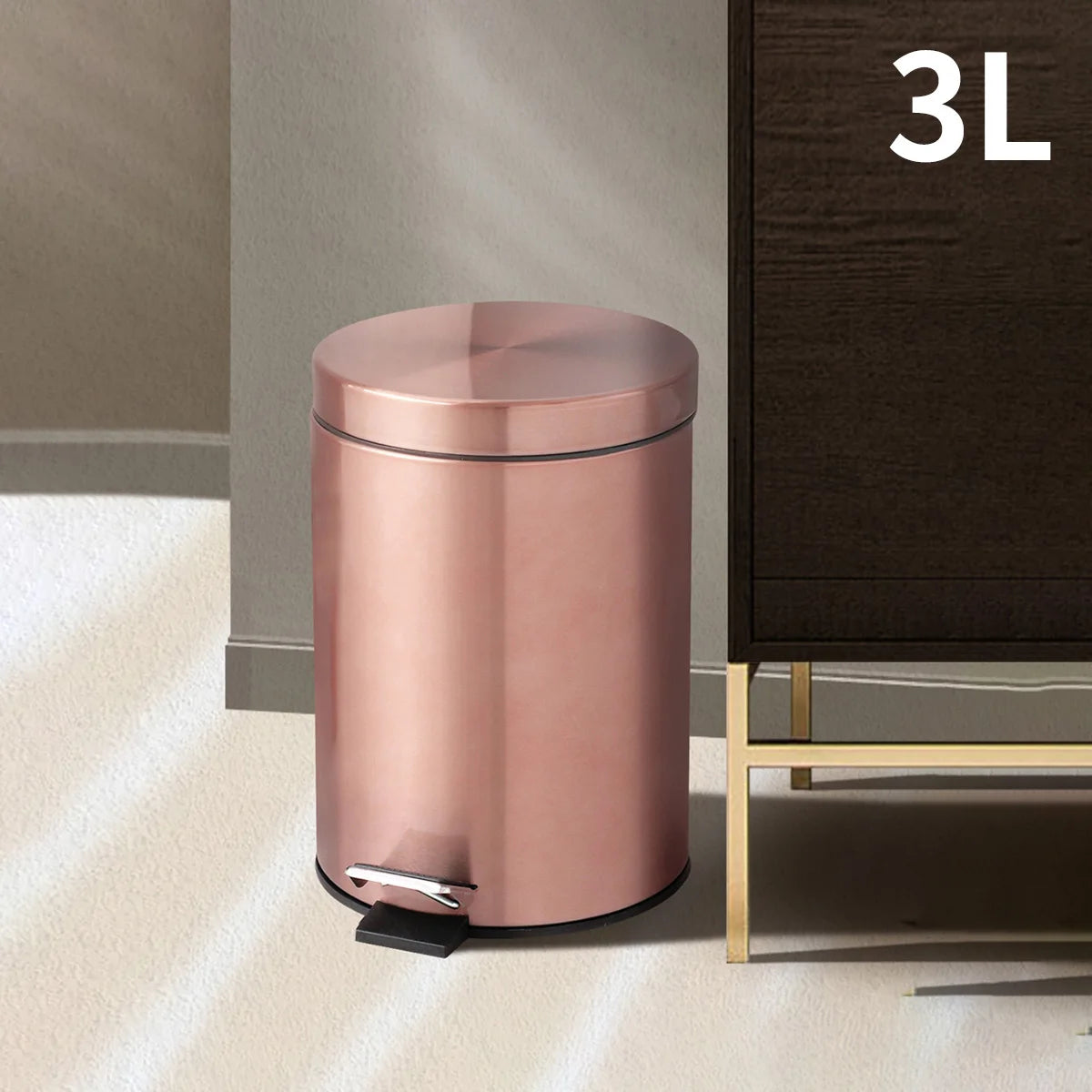 3L Stainless Steel Pedal Trash Can with Close Lid and Removable Inner Bucket - Gold