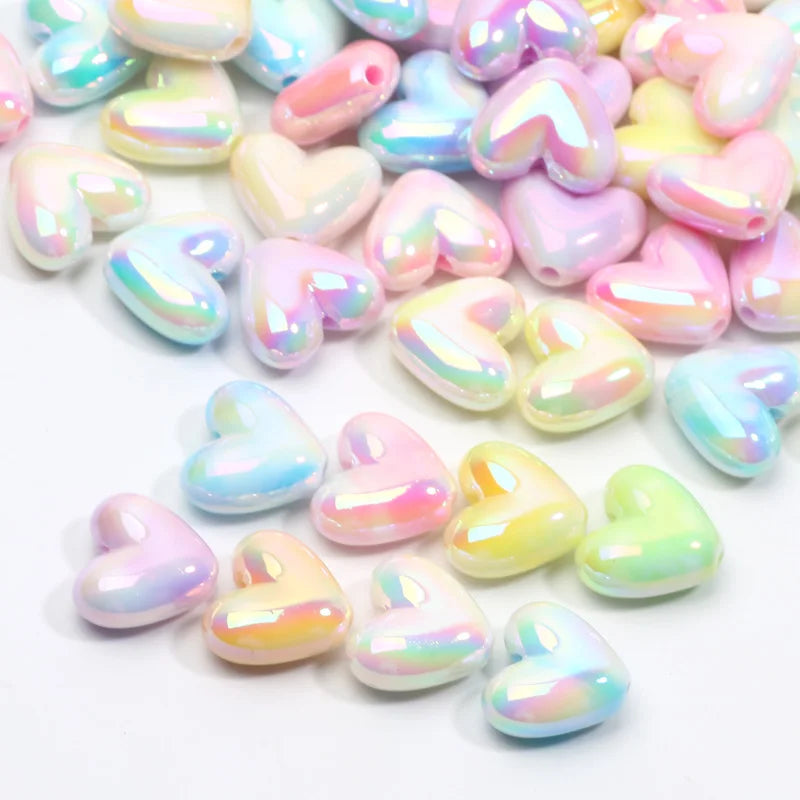 10pcs Heart-Shaped Acrylic Spacer Beads for Jewelry Making - Love Heart Design