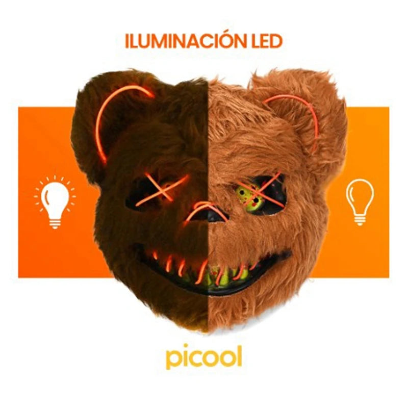 LED Light Halloween Face Mask - Cosplay, Party, Stage Makeup Bloody Rabbit & Bear