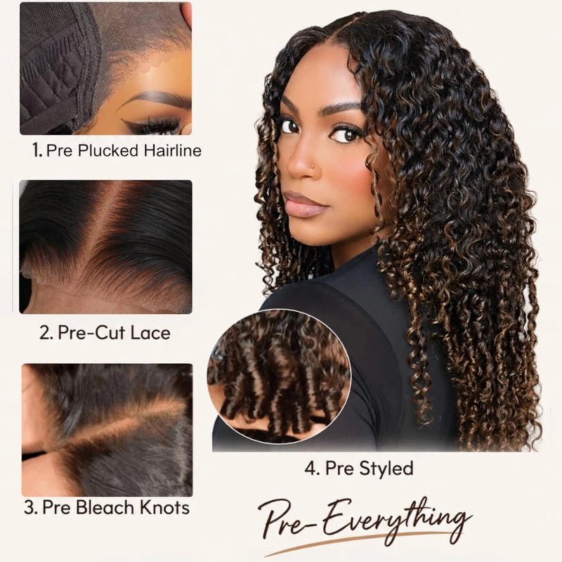7x5 Lace Burmese Curly Wig with Finger Coil Ends - Glueless, Pre-Styled Human Hair