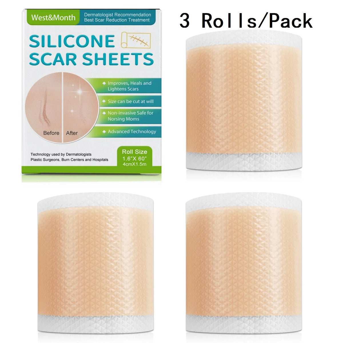 Silicone Scar Sheets - Self-Adhesive Skin Care Tape 3 Rolls Pack