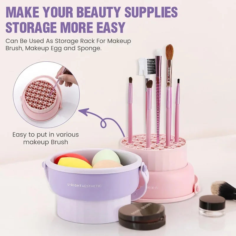 3-in-1 Makeup Brush Cleaning and Drying Bucket with Storage Box - Reusable Silicone and PP Material