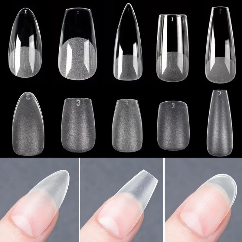 120pcs Matte Full Cover Nail Tips - Soft Gel, Oval & Almond Shapes, Strong Adhesion