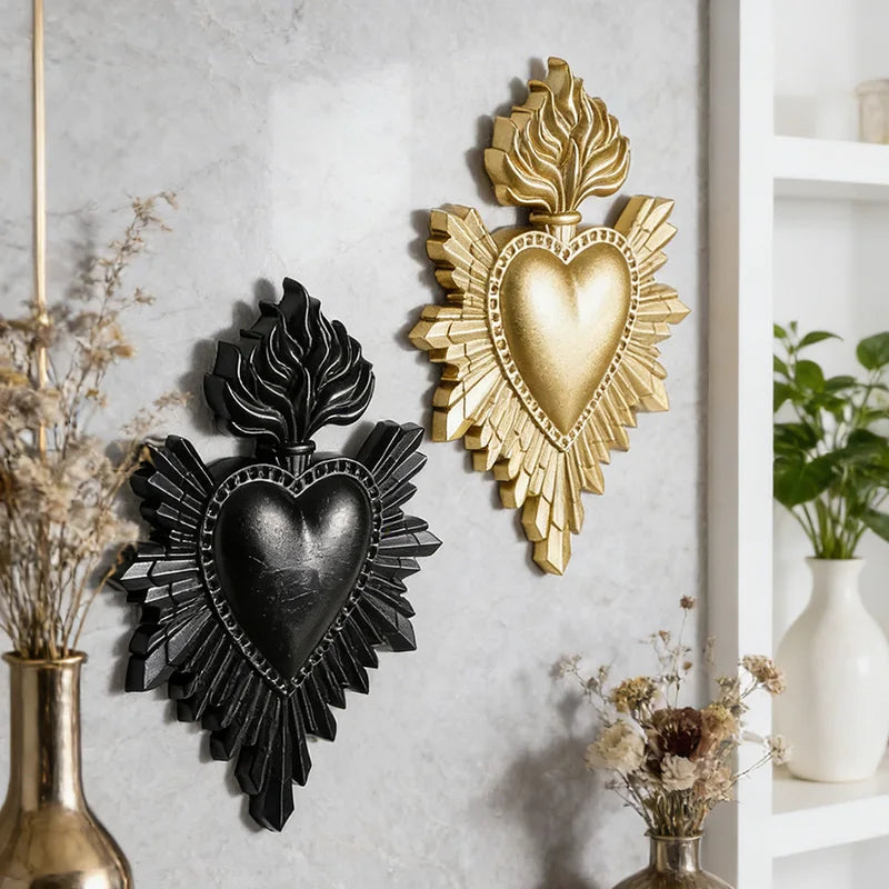 Resin Flame & Heart-Shaped Wall Hanging Decor - Handcrafted Art for Home