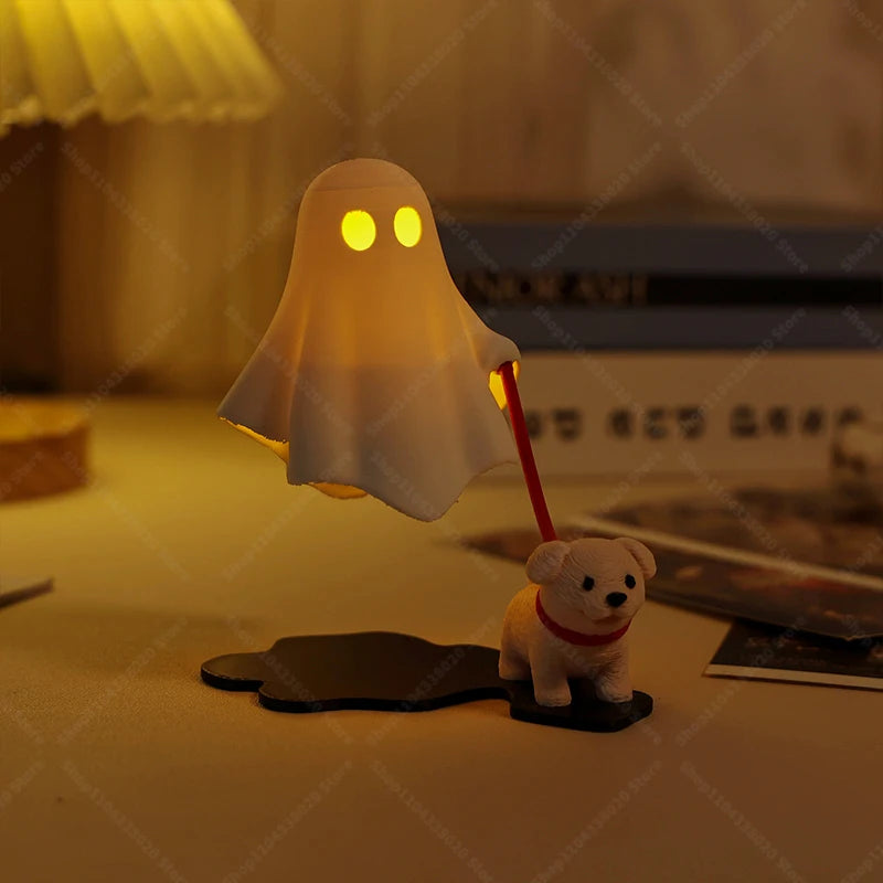 Cute Ghost LED Night Light with Dog Figure - Spooky Desk Lamp for Halloween Decor