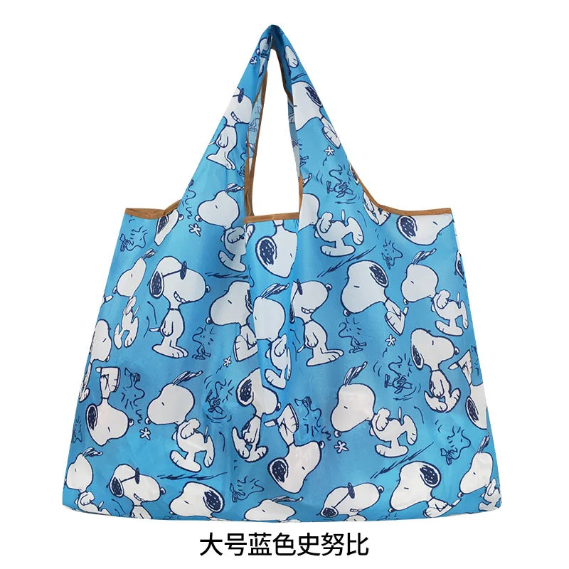 Large Capacity Foldable Reusable Shopping Bag with Snoopy Print Eco-Friendly Waterproof Tote