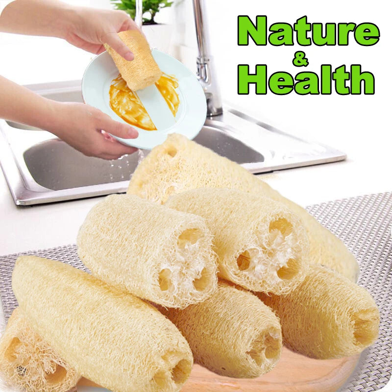 Natural Loofah Sponge Set for Body & Kitchen Cleaning - Multi-Purpose Eco-Friendly Scrubber