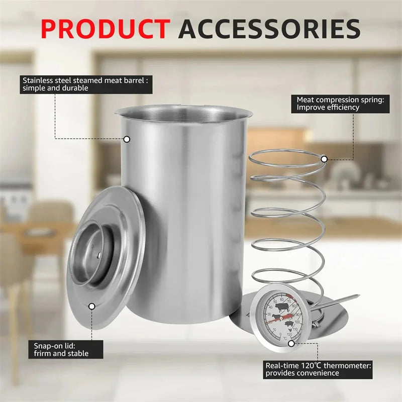 Stainless Steel Ham Maker with Thermometer - Meat Press for Pork & Poultry