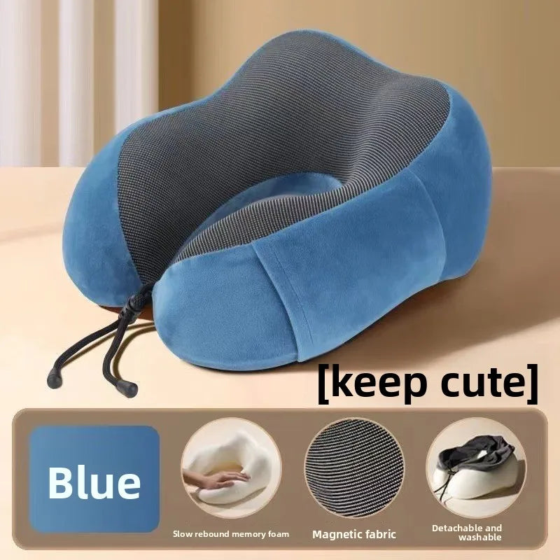 U Shaped Memory Foam Travel Neck Pillow with Massage Function - Soft Sleep & Support