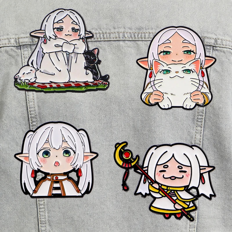 Cute White Haired Elf Enamel Pin Set - Cartoon Girls Brooches for Backpack or Clothing