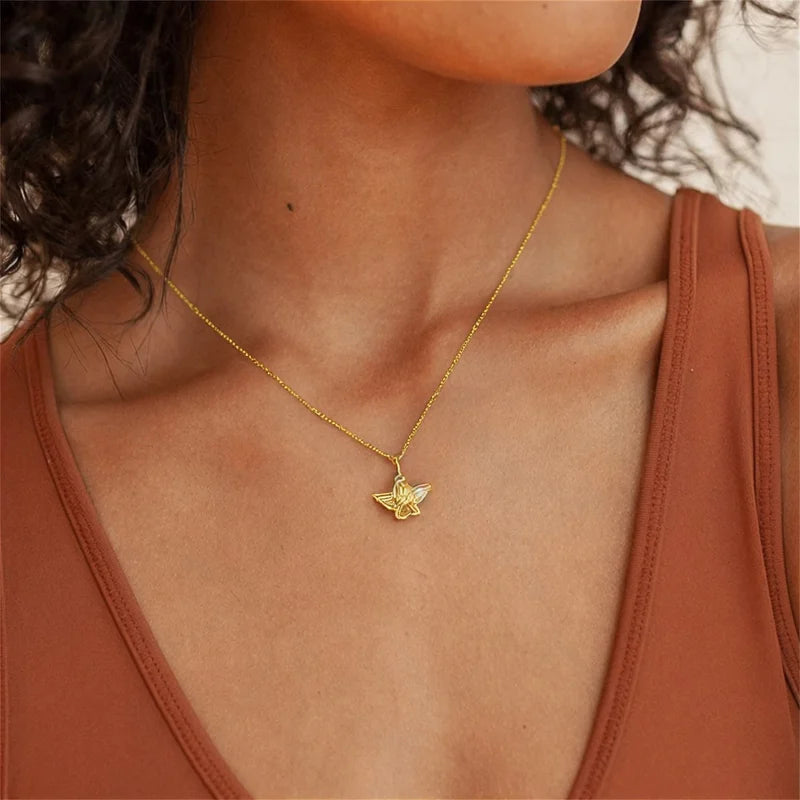 Angel 3D Pendant Charm Necklace for Women 18K Gold Plated Brass 45cm+5cm