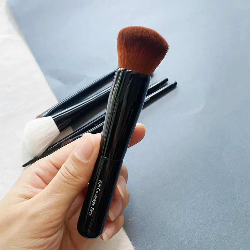 Travel Makeup Brush Set 5pcs - Full Coverage Face & Eye Brushes with Case