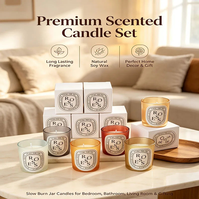 Scented Soy Wax Glass Jar Candle - Long Lasting Aromatherapy Home Decor