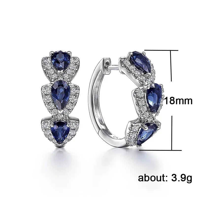 Trendy Blue Cubic Zirconia Hoop Earrings for Women Wedding Party Accessories
