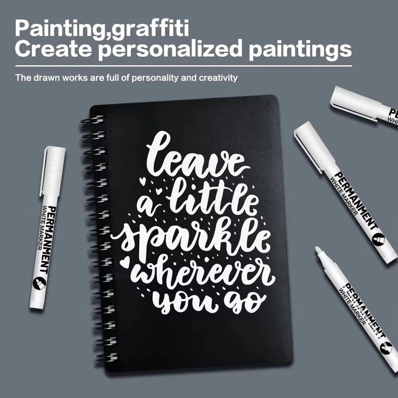 Waterproof White Paint Marker Set - Fine Tip Oil-Based Acrylic Pen for Art & Crafting