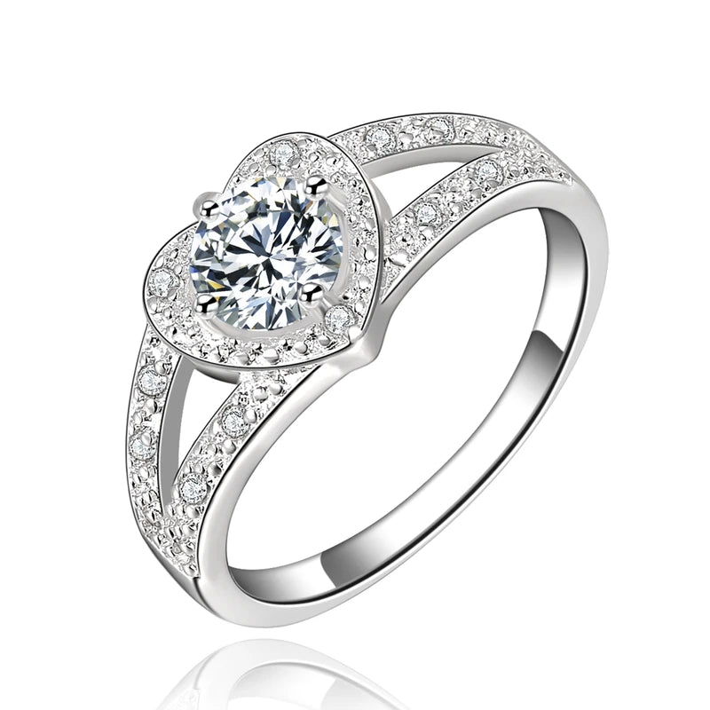 Sterling Silver Heart Zircon Ring for Women and Couples - Wedding & Fashion Jewelry