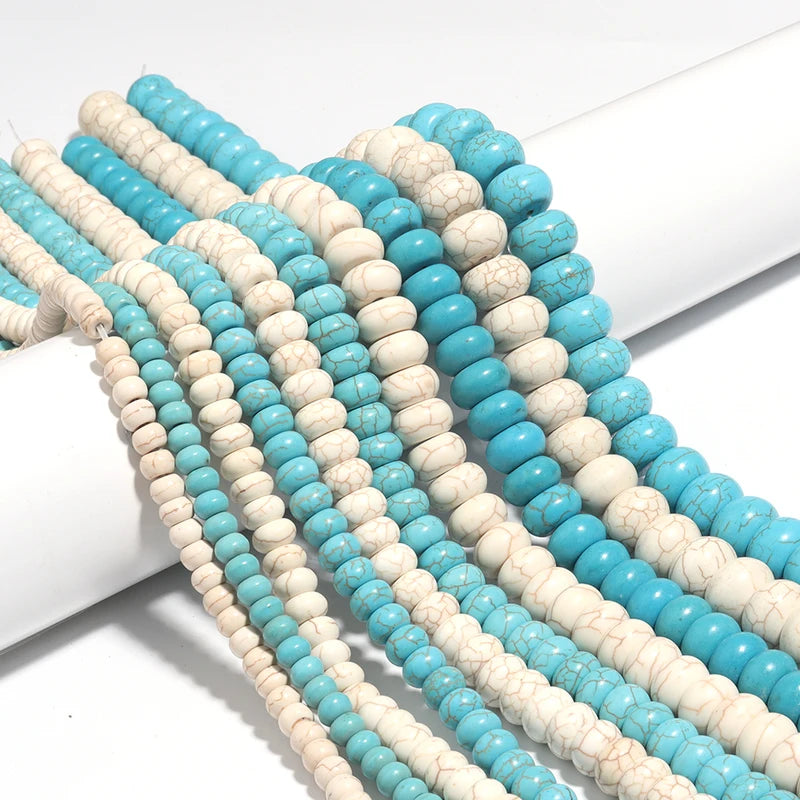 Natural Turquoise Abacus Beads for Jewelry Making - Flat Round Stones, 6-14mm