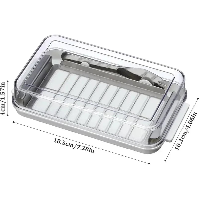 2-in-1 Butter Storage Box with Clear Lid and Cutter - Airtight Rectangular Butter Dish